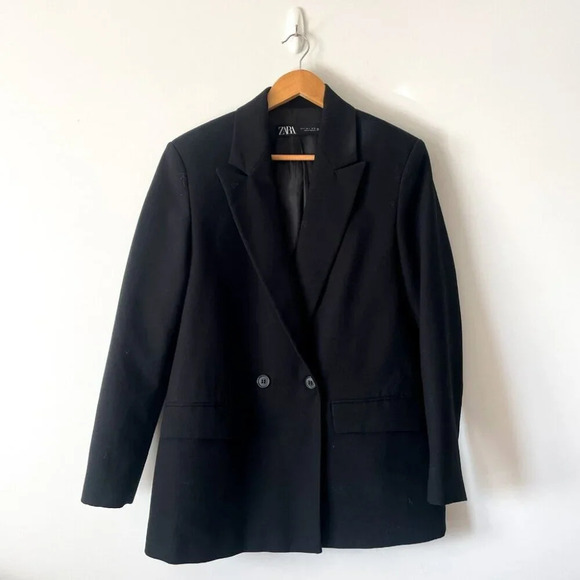 Zara Oversized Double Breasted  Blazer Jacket Black Size Small - Picture 6 of 10